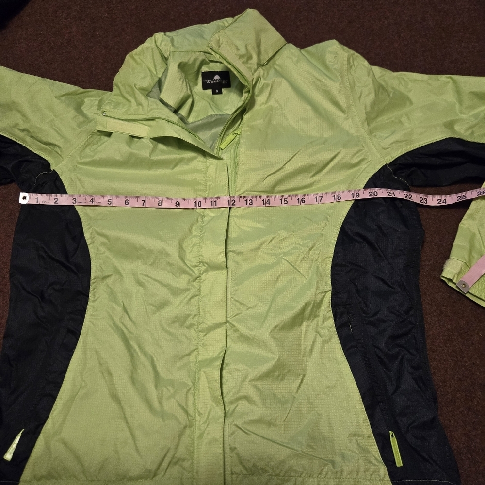 The Weather Co Women's Size Small Parka Jacket With Hidden Hood Lime Green/Navy - Picture 4 of 11
